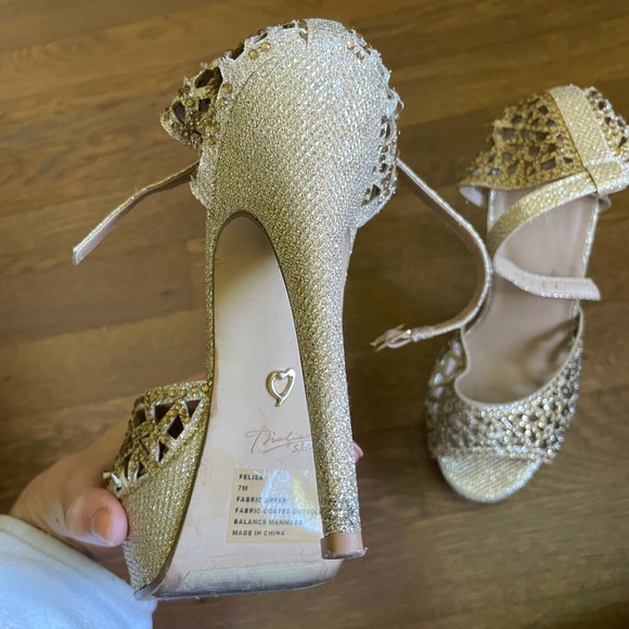 Thalia Sodi Gold Rhinestone Open Platform Heels - Picture 7 of 10